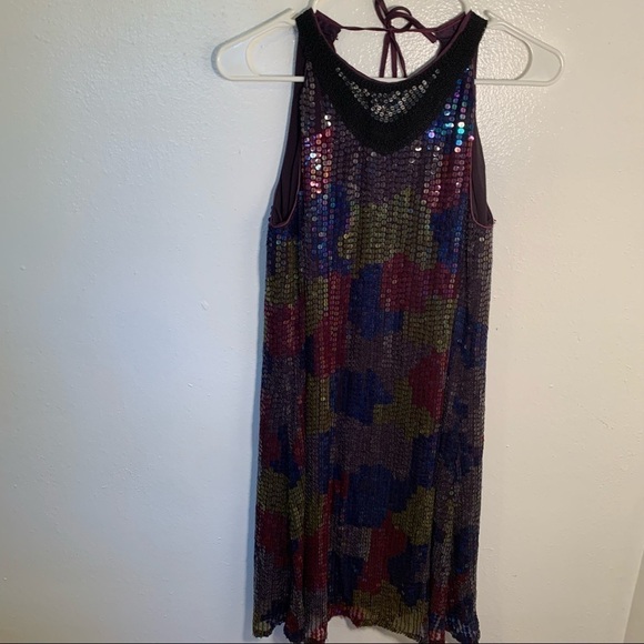 Single Dress Silk Shift Dress Geometric Sequins - Picture 2 of 11